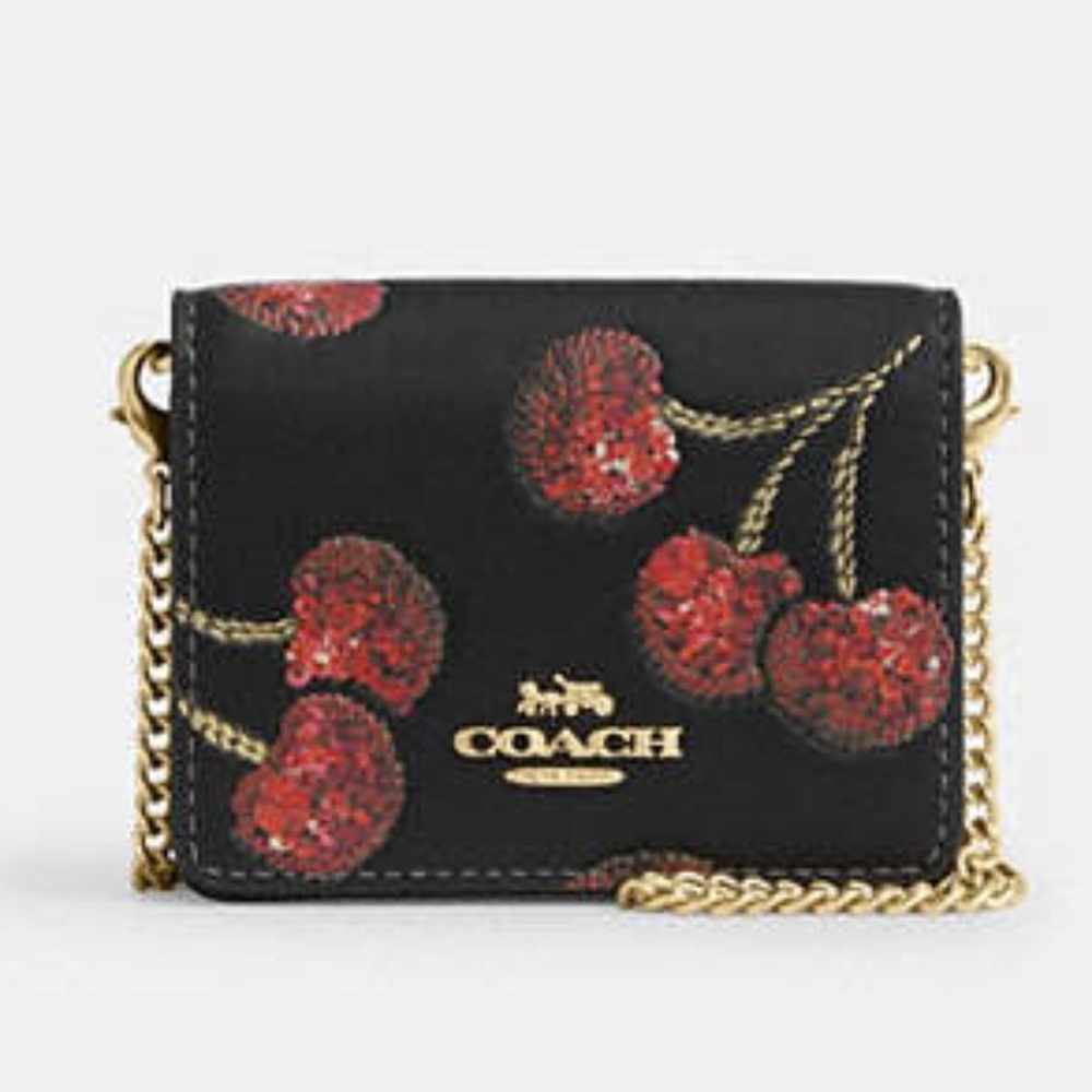 Coach Black Cherry Print Chain Wallet